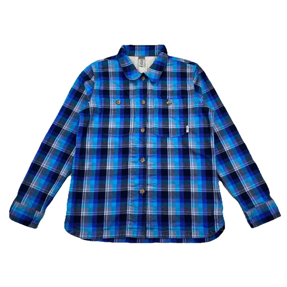 Stio Hutkeeper Cotton Flannel Button Up Shirt Top Teal Plaid Women's Large